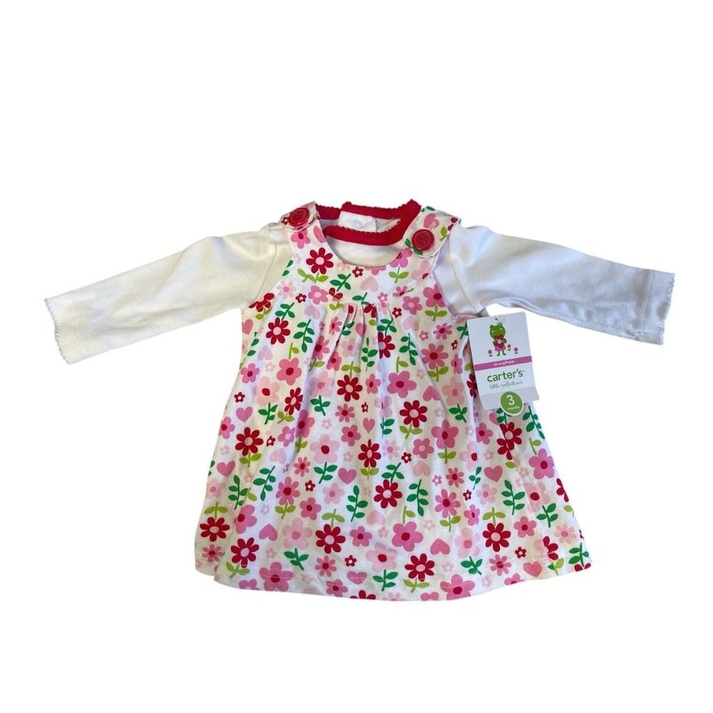 Carter's Baby Girls Floral Dress & Onesie Set With Long Sleeves & Button Details